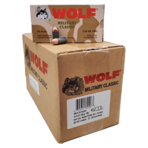 45 Auto - Wolf Military Classic 230 Grain FMJ 500 rds. Steel Case