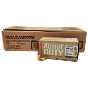 9mm - Winchester Active Duty 115 Grain FMJ 500rds. Case